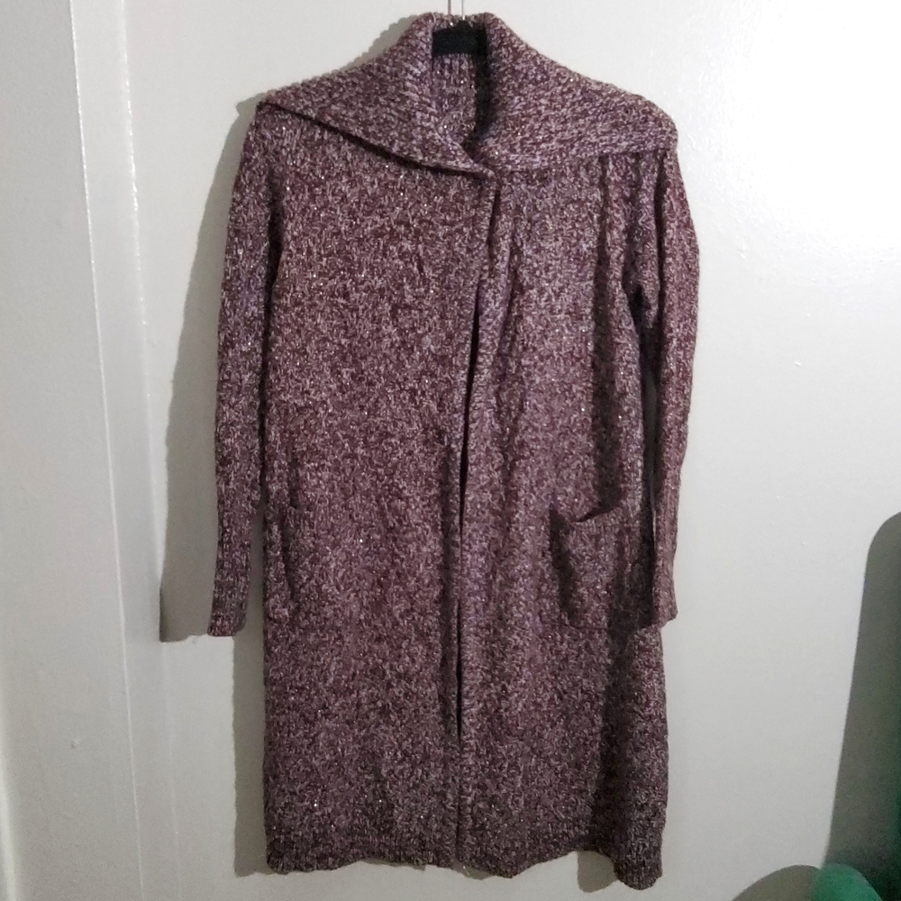 Duster Cardigan With Pockets Maroon/White With Gold Accents Size S